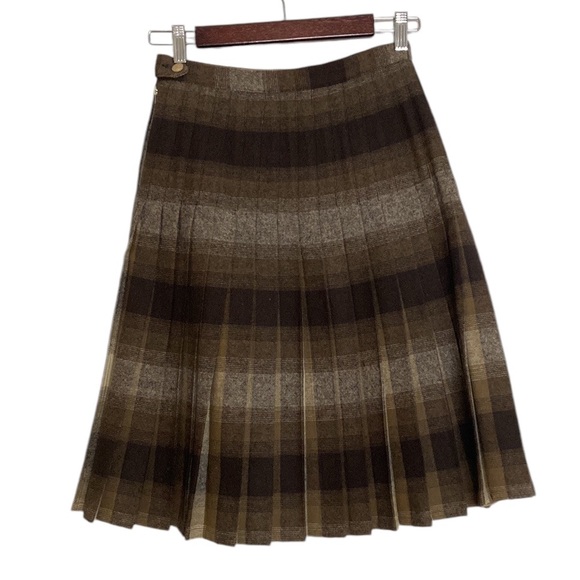 Handmade Pleated Skirt Womens XS Brown Tan Plaid Wool Nerdcore Librarian Fall - Picture 2 of 9